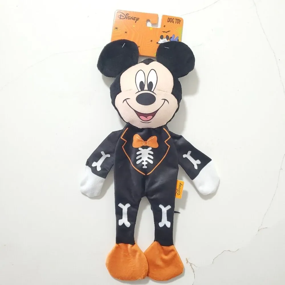 DISNEY MICKEY MOUSE PLUSH HALLOWEEN  DOG TOY BLACK TRICK OR TREAT SKELETON